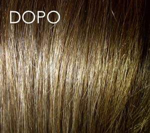Dettaglio prima e dopo lo steaming di una parrucca sintetica Trixen